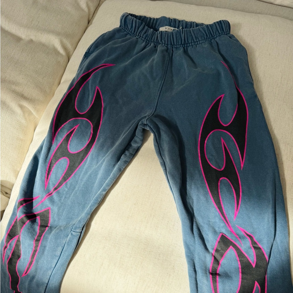 mnml blue & pink flame sweats